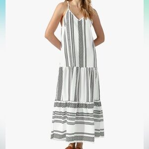 Maxi Dress Black & White XS Layered Ruffle Adjustable Straps Stretchy